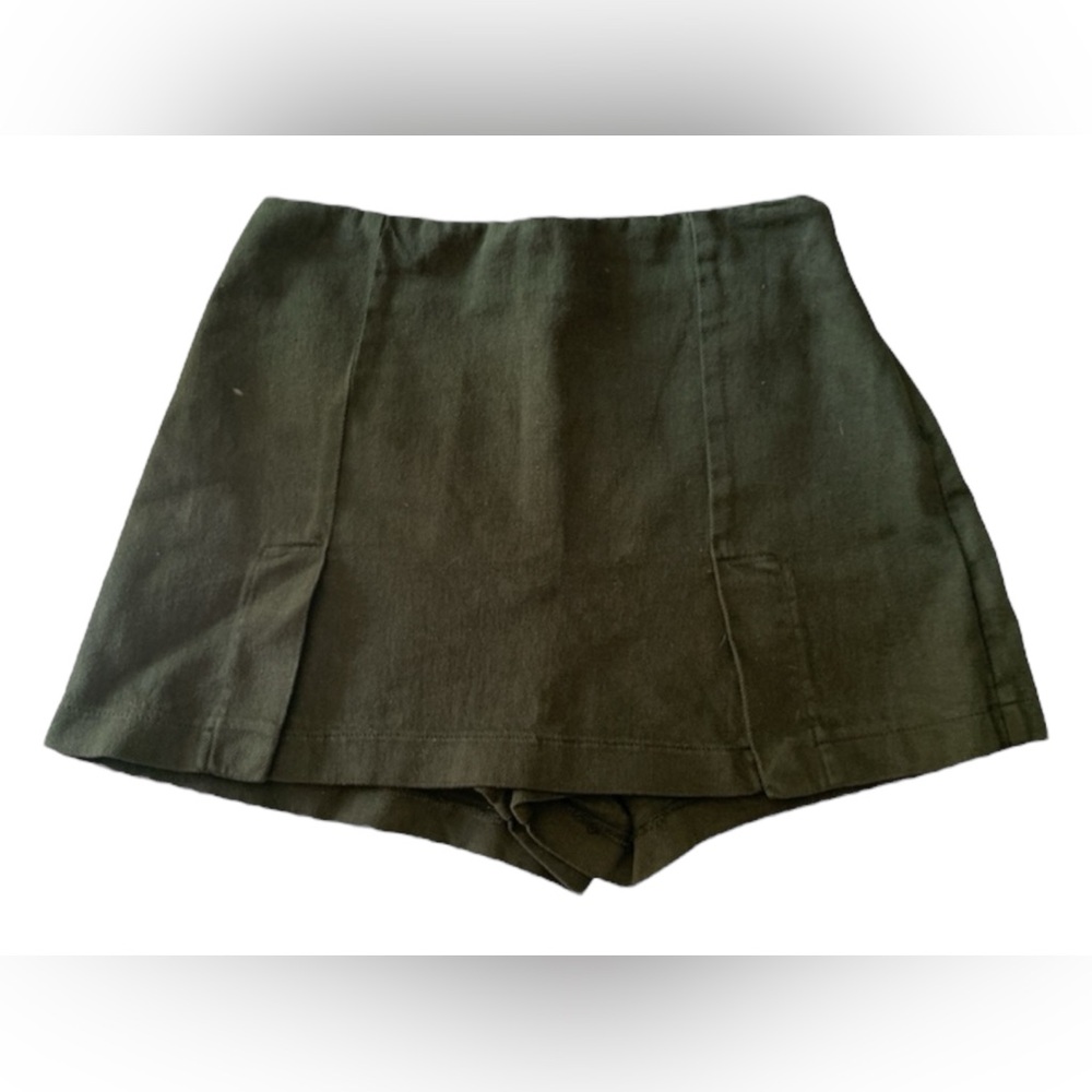 NWT RARE Vintage 2000s Y2K Zara Dark Green Denim Mini Skort Cotton Zipper Small